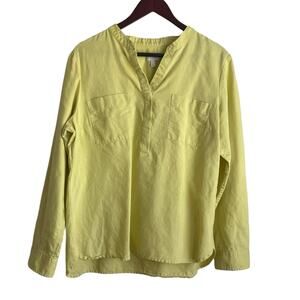 Talbots Women Top L Chartreuse Linen Cotton Sustainable‎ Office Preppy Coastal